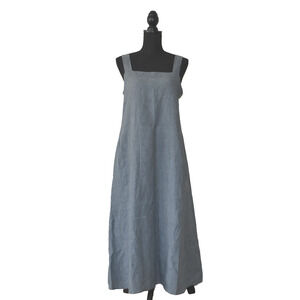 A8 Auth EILEEN FISHER Blue Organic Linen Square Neck Midi Dress Size S $248